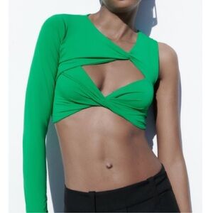 Zara Green Asymmetrical Crop Top